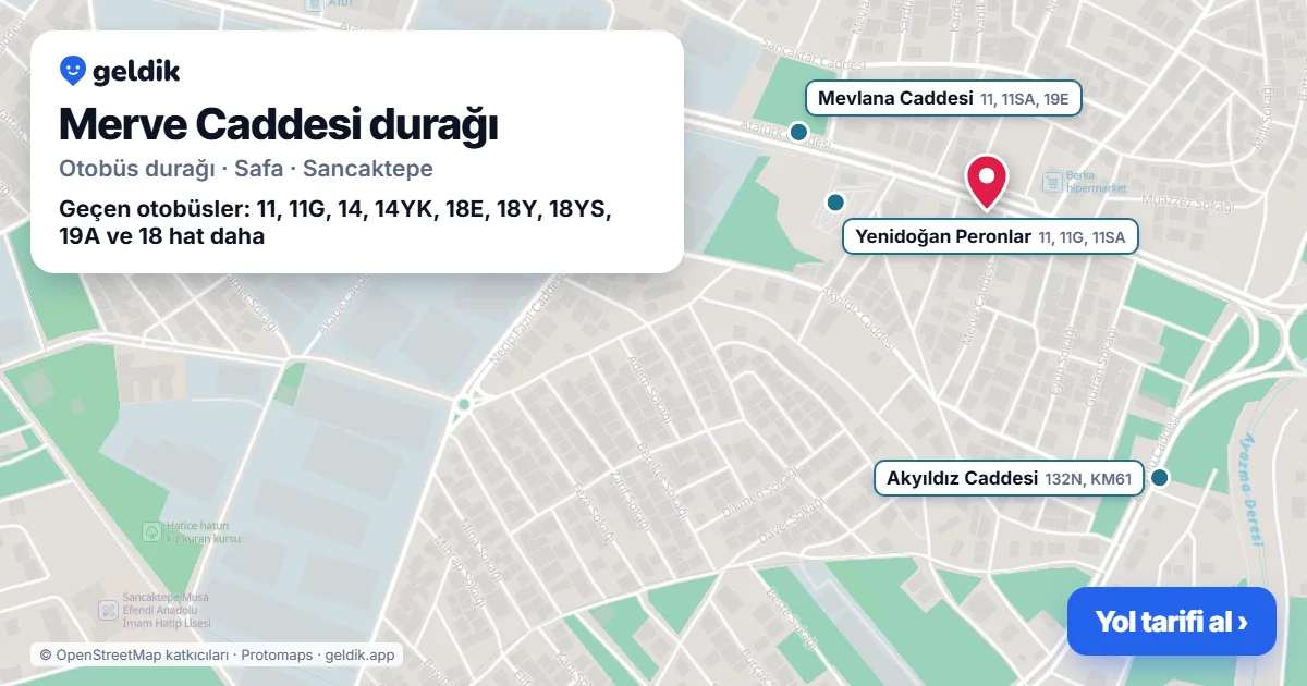 Merve Caddesi otobüs durağı haritada: konumu ve yakındaki duraklar
