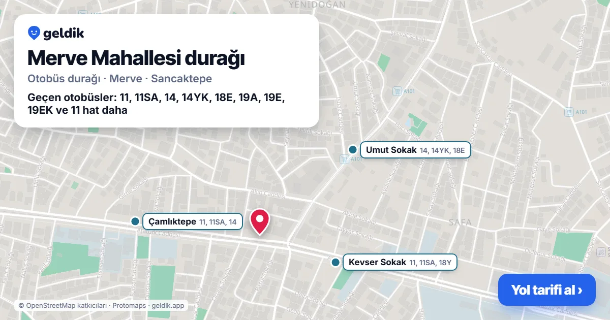 Merve Mahallesi otobüs durağı haritada: konumu ve yakındaki duraklar
