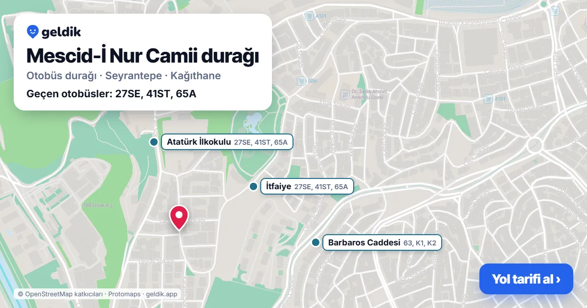 Mescid-İ Nur Camii otobüs durağı haritada: konumu ve yakındaki duraklar