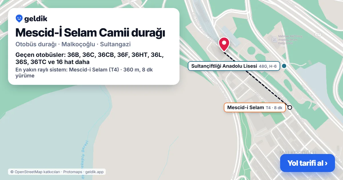 Mescid-İ Selam Camii otobüs durağı haritada: konumu ve yakındaki duraklar