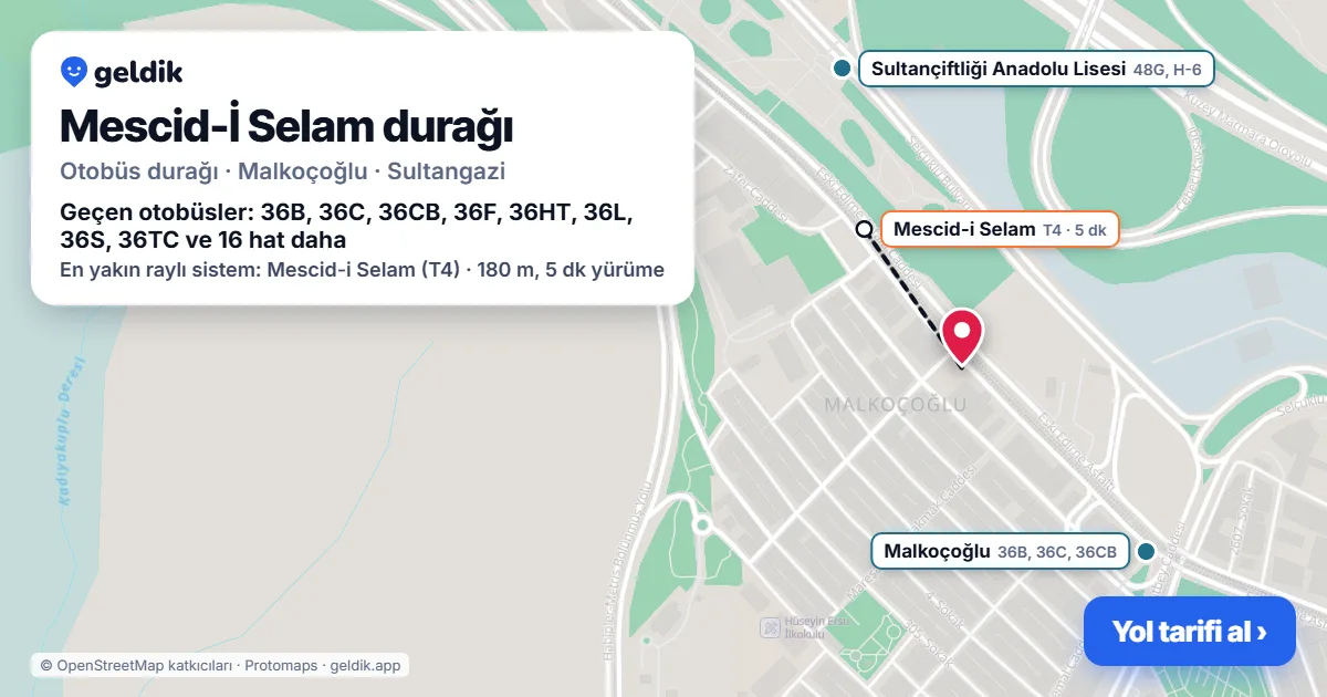 Mescid-İ Selam otobüs durağı haritada: konumu ve yakındaki duraklar
