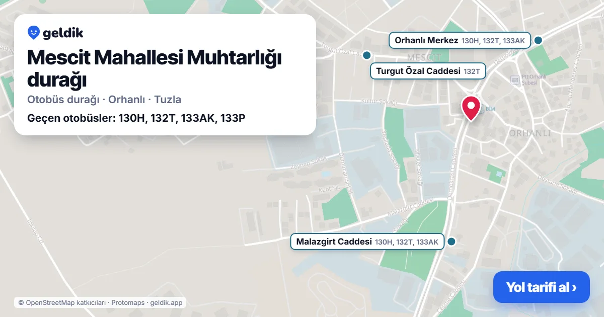 Mescit Mahallesi Muhtarlığı otobüs durağı haritada: konumu ve yakındaki duraklar