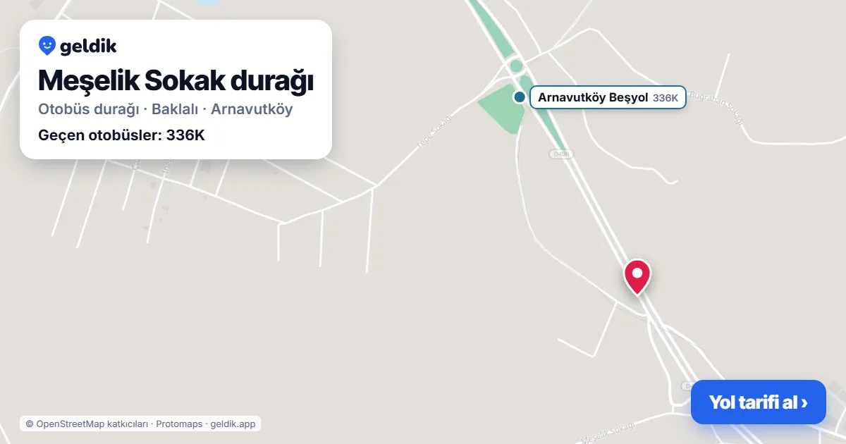 Meşelik Sokak otobüs durağı haritada: konumu ve yakındaki duraklar