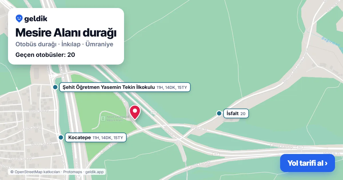 Mesire Alanı otobüs durağı haritada: konumu ve yakındaki duraklar
