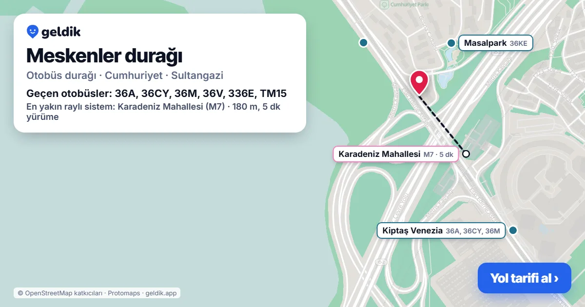 Meskenler otobüs durağı haritada: konumu ve yakındaki duraklar
