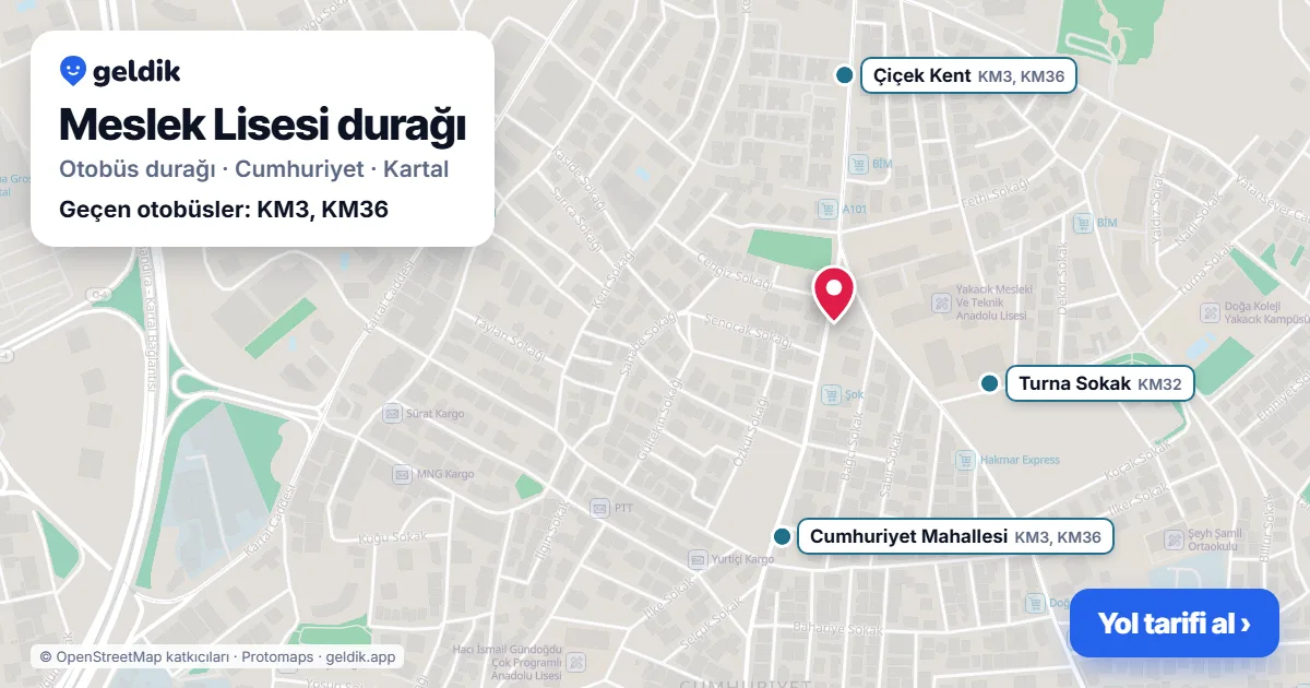 Meslek Lisesi otobüs durağı haritada: konumu ve yakındaki duraklar
