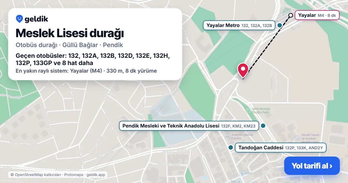 Meslek Lisesi otobüs durağı haritada: konumu ve yakındaki duraklar