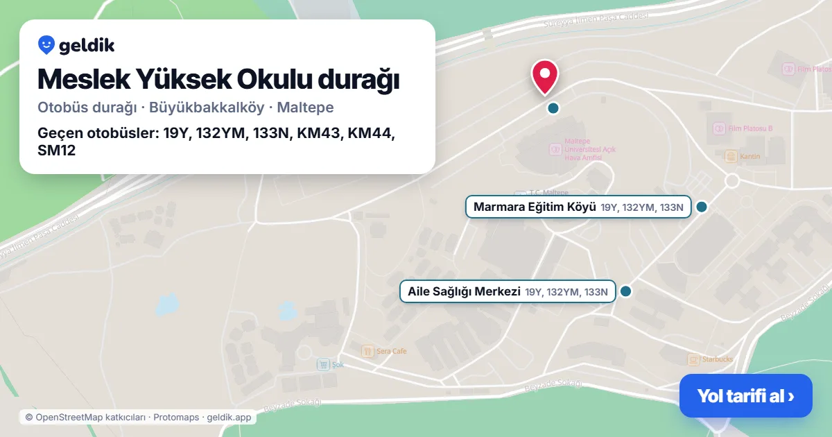 Meslek Yüksek Okulu otobüs durağı haritada: konumu ve yakındaki duraklar