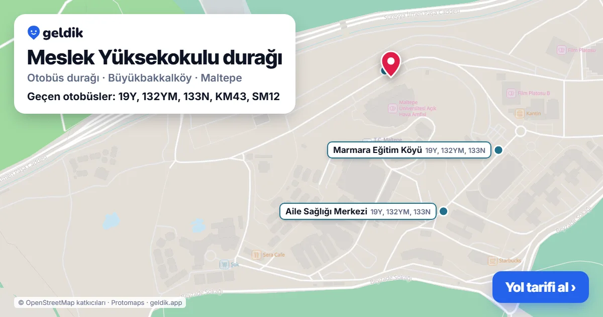 Meslek Yüksekokulu otobüs durağı haritada: konumu ve yakındaki duraklar