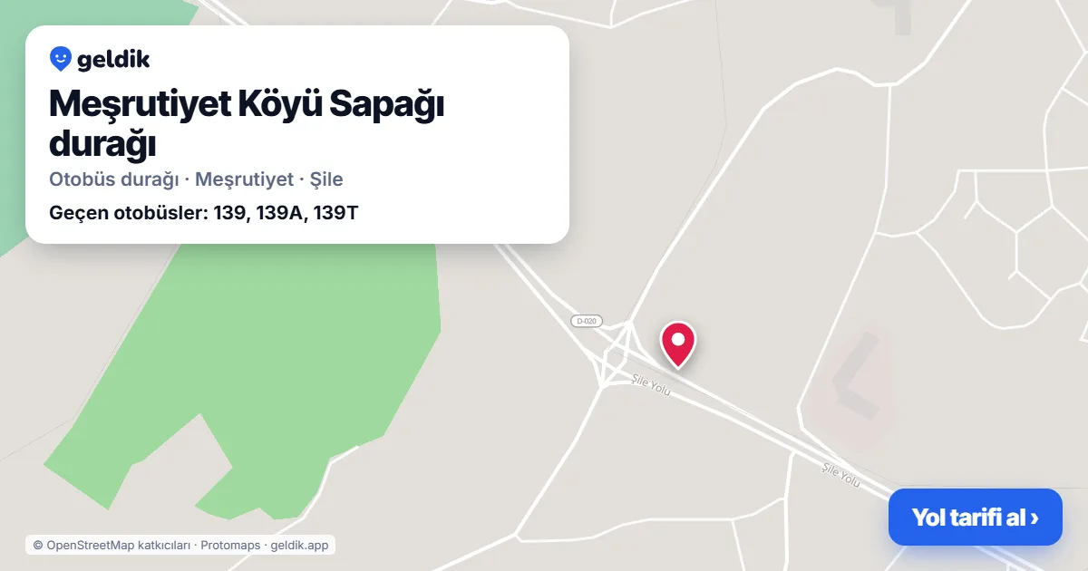 Meşrutiyet Köyü Sapağı otobüs durağı haritada: konumu ve yakındaki duraklar