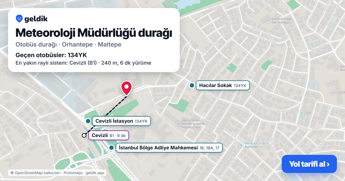 Meteoroloji Müdürlüğü otobüs durağı haritada: konumu ve yakındaki duraklar
