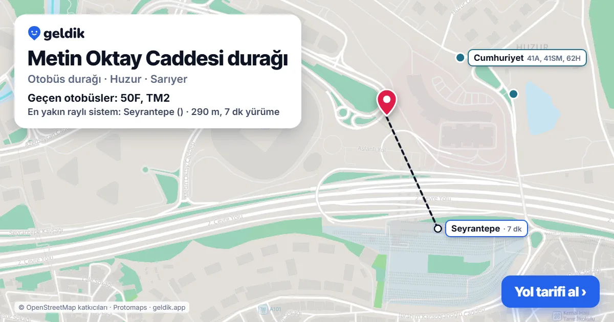 Metin Oktay Caddesi otobüs durağı haritada: konumu ve yakındaki duraklar