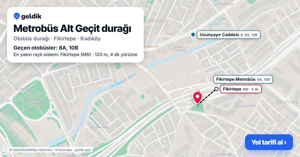 Metrobüs Alt Geçit otobüs durağı haritada: konumu ve yakındaki duraklar