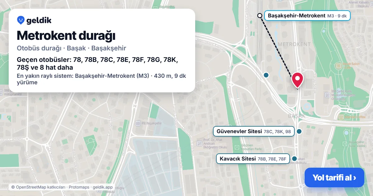 Metrokent otobüs durağı haritada: konumu ve yakındaki duraklar