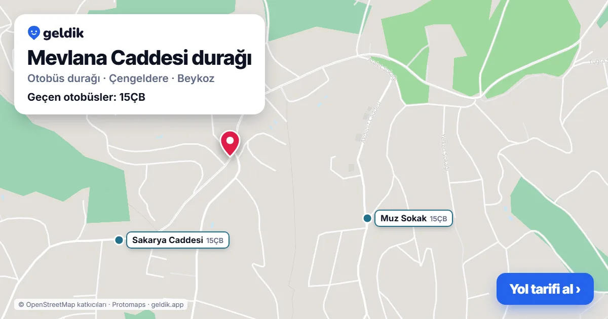 Mevlana Caddesi otobüs durağı haritada: konumu ve yakındaki duraklar
