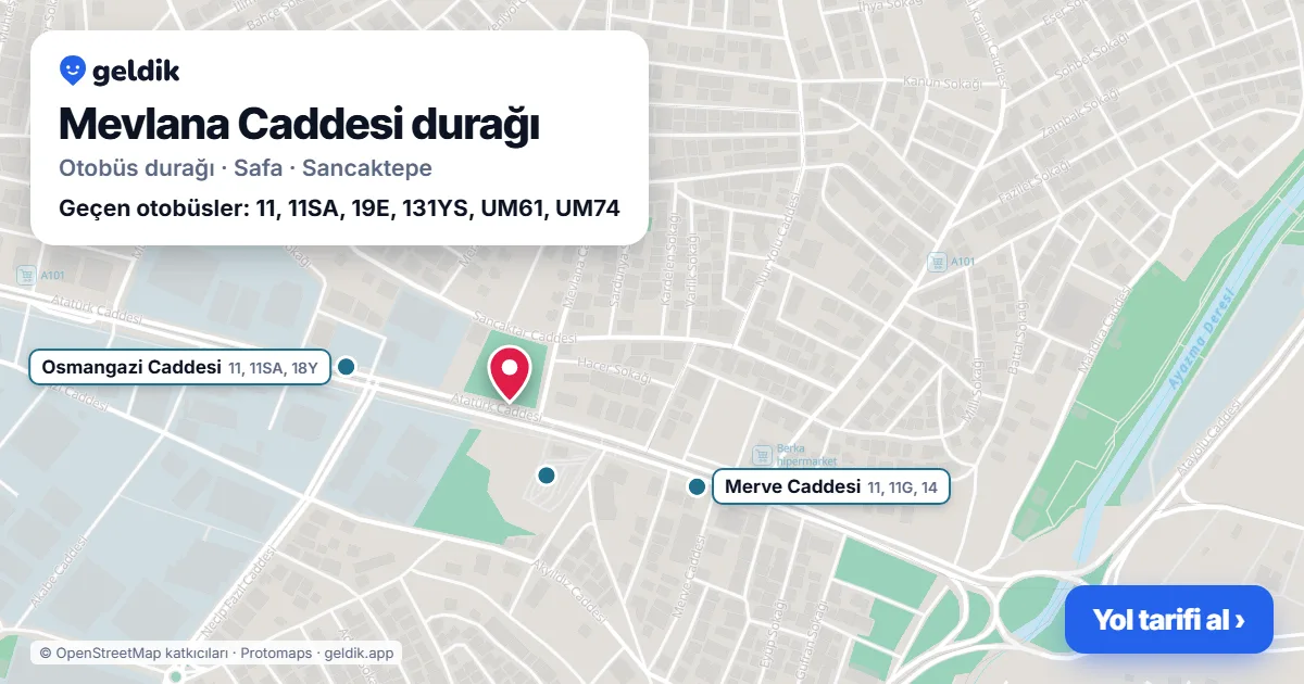 Mevlana Caddesi otobüs durağı haritada: konumu ve yakındaki duraklar