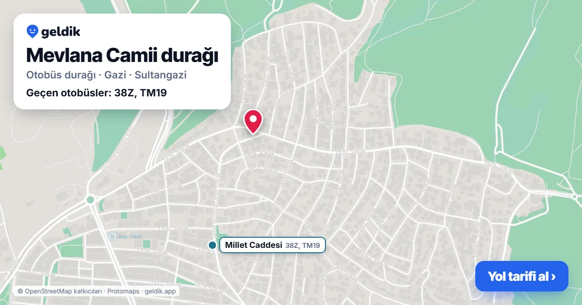 Mevlana Camii otobüs durağı haritada: konumu ve yakındaki duraklar