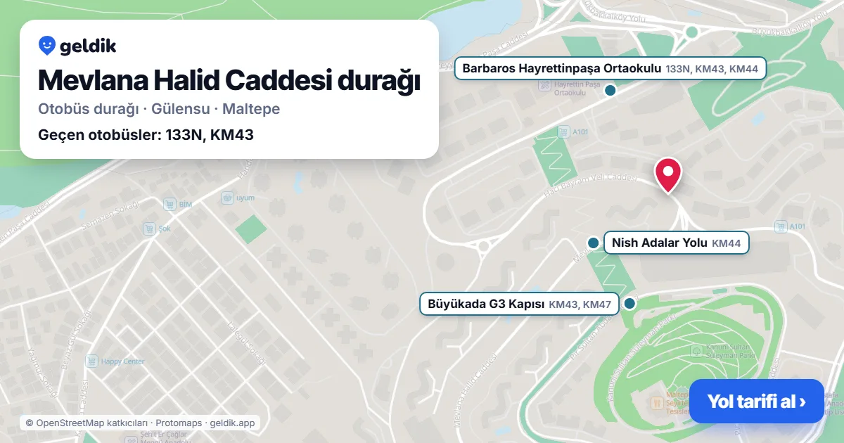 Mevlana Halid Caddesi otobüs durağı haritada: konumu ve yakındaki duraklar