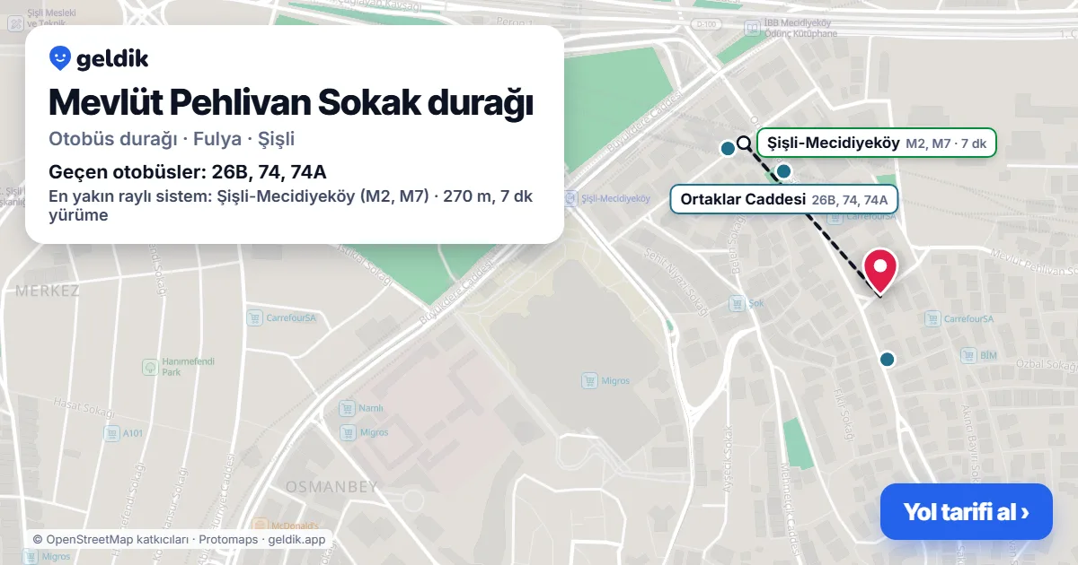 Mevlüt Pehlivan Sokak otobüs durağı haritada: konumu ve yakındaki duraklar
