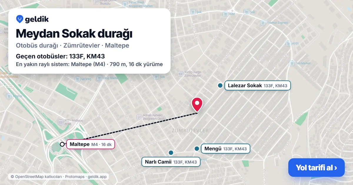 Meydan Sokak otobüs durağı haritada: konumu ve yakındaki duraklar