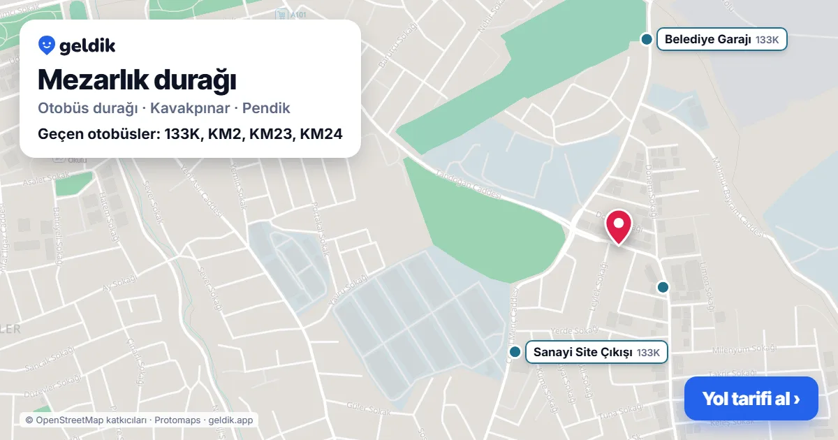 Mezarlık otobüs durağı haritada: konumu ve yakındaki duraklar