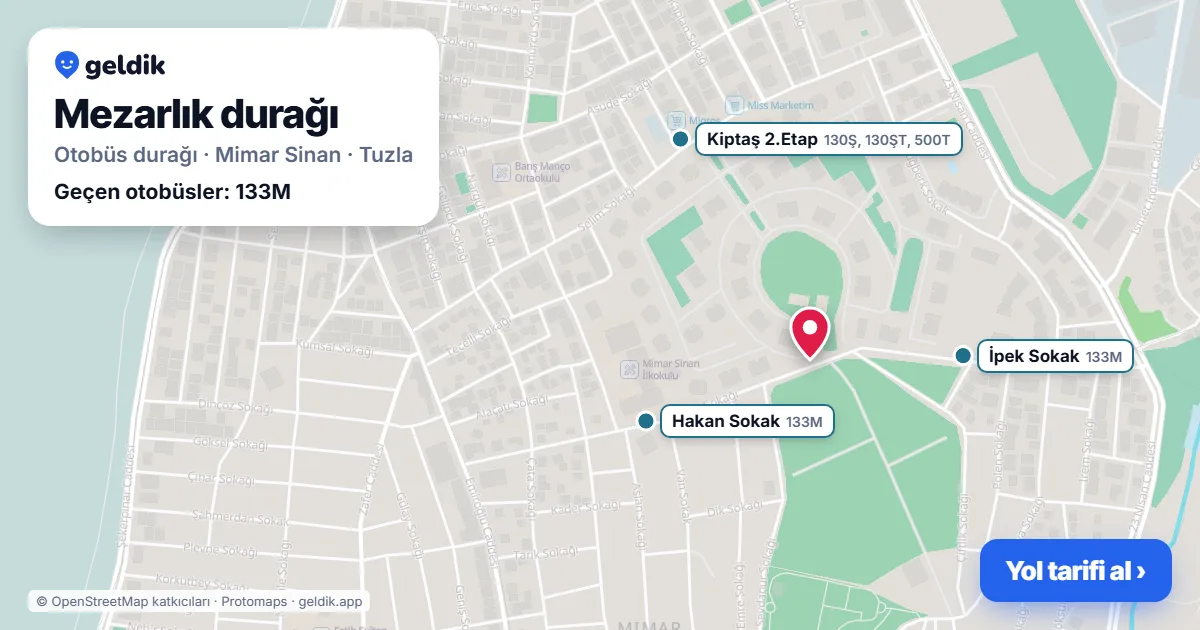 Mezarlık otobüs durağı haritada: konumu ve yakındaki duraklar