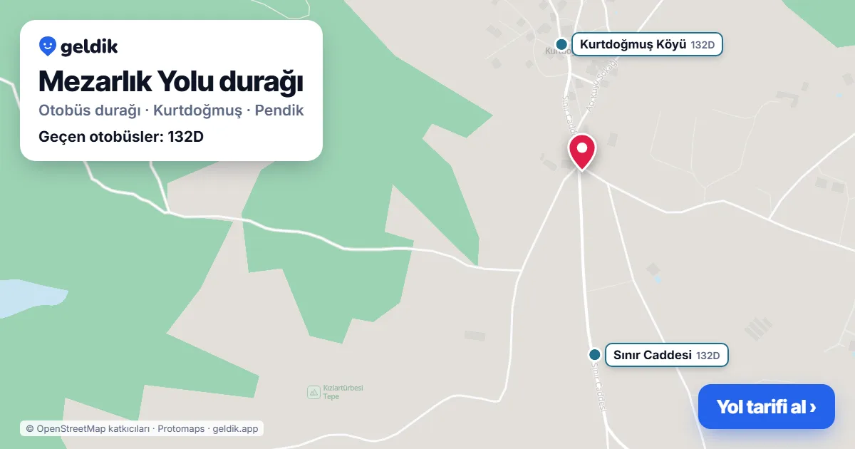 Mezarlık Yolu otobüs durağı haritada: konumu ve yakındaki duraklar