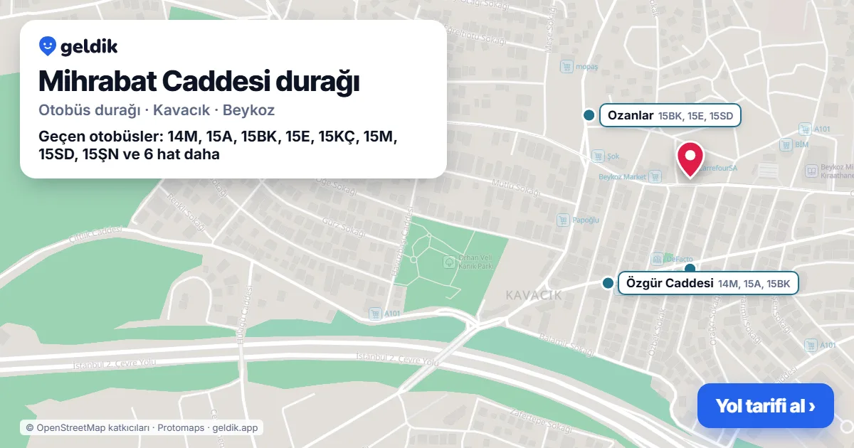 Mihrabat Caddesi otobüs durağı haritada: konumu ve yakındaki duraklar