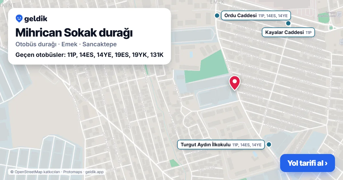 Mihrican Sokak otobüs durağı haritada: konumu ve yakındaki duraklar
