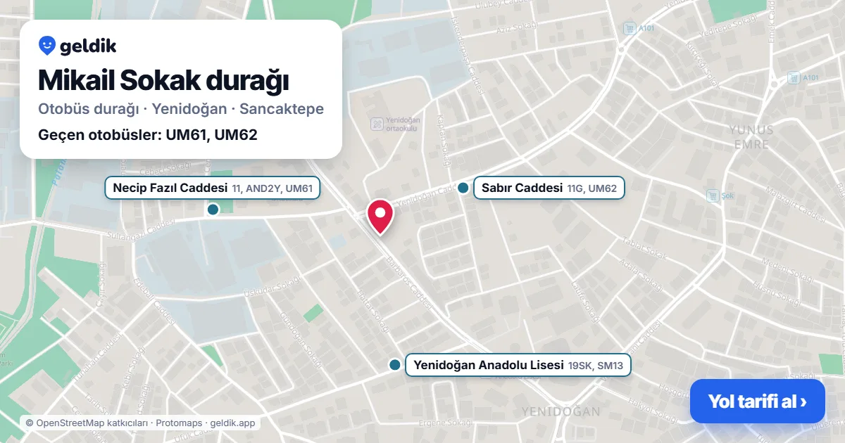 Mikail Sokak otobüs durağı haritada: konumu ve yakındaki duraklar
