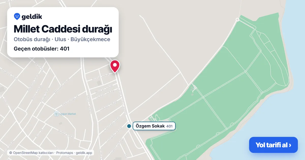 Millet Caddesi otobüs durağı haritada: konumu ve yakındaki duraklar