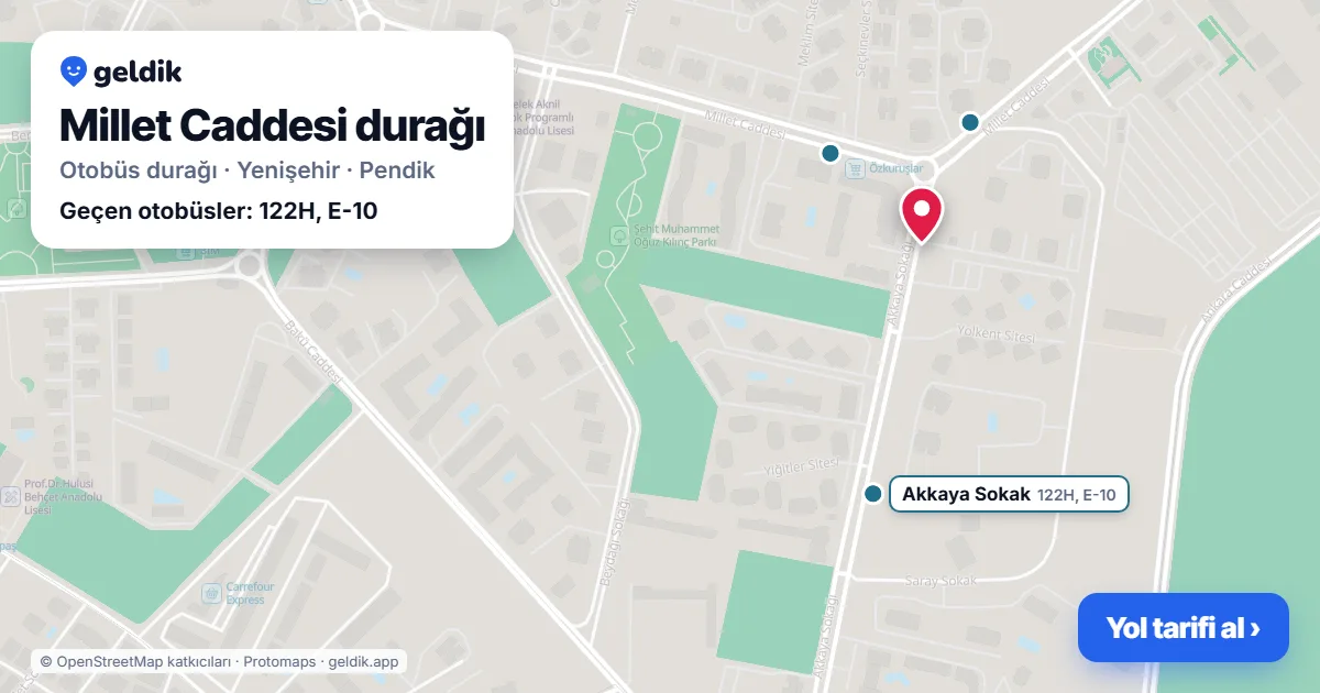 Millet Caddesi otobüs durağı haritada: konumu ve yakındaki duraklar