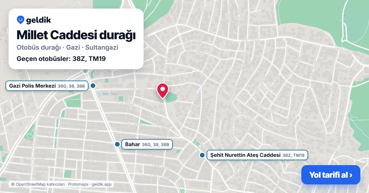 Millet Caddesi otobüs durağı haritada: konumu ve yakındaki duraklar