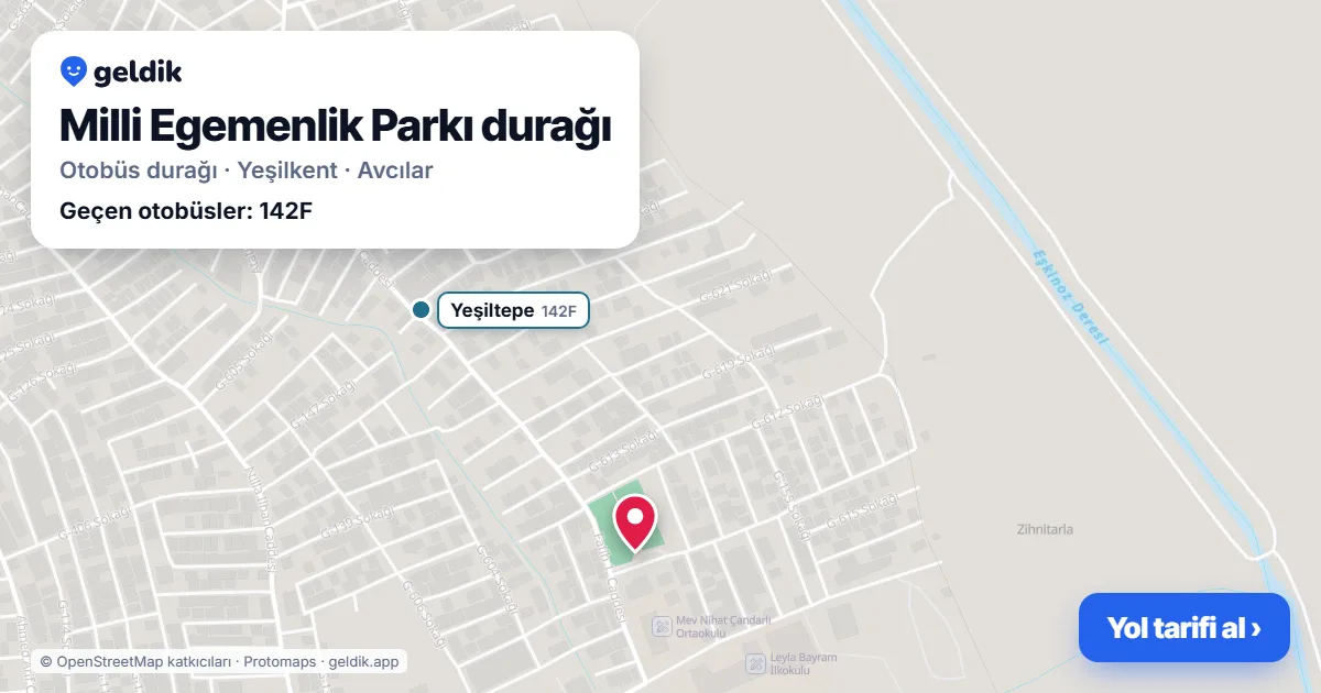 Milli Egemenlik Parkı otobüs durağı haritada: konumu ve yakındaki duraklar