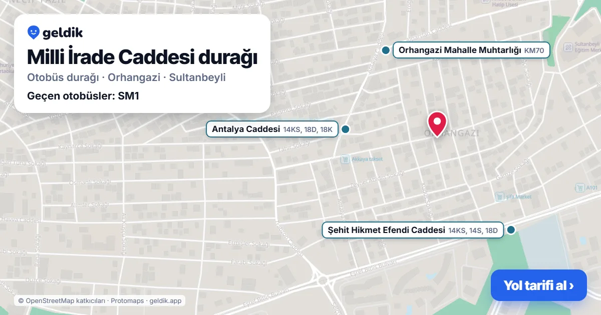 Milli İrade Caddesi otobüs durağı haritada: konumu ve yakındaki duraklar