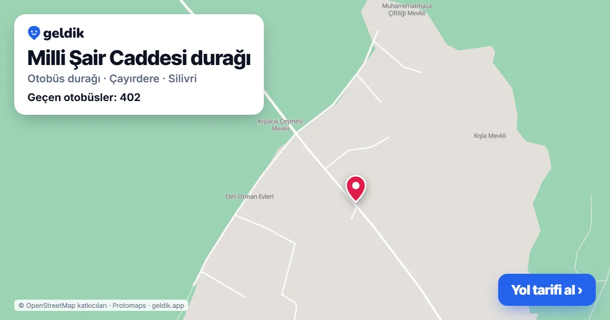 Milli Şair Caddesi otobüs durağı haritada: konumu ve yakındaki duraklar