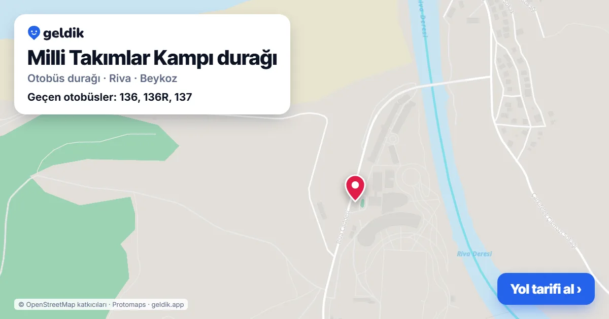 Milli Takımlar Kampı otobüs durağı haritada: konumu ve yakındaki duraklar