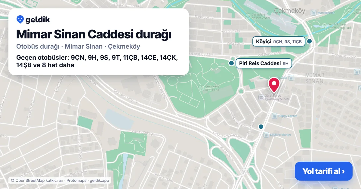 Mimar Sinan Caddesi otobüs durağı haritada: konumu ve yakındaki duraklar