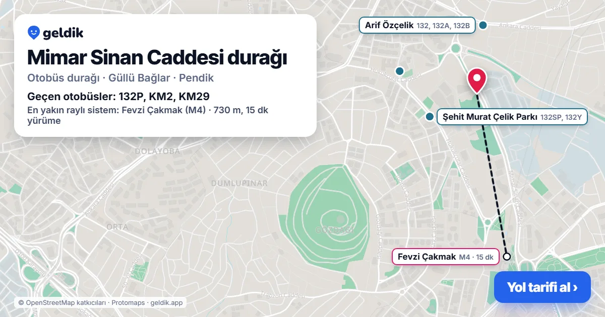 Mimar Sinan Caddesi otobüs durağı haritada: konumu ve yakındaki duraklar