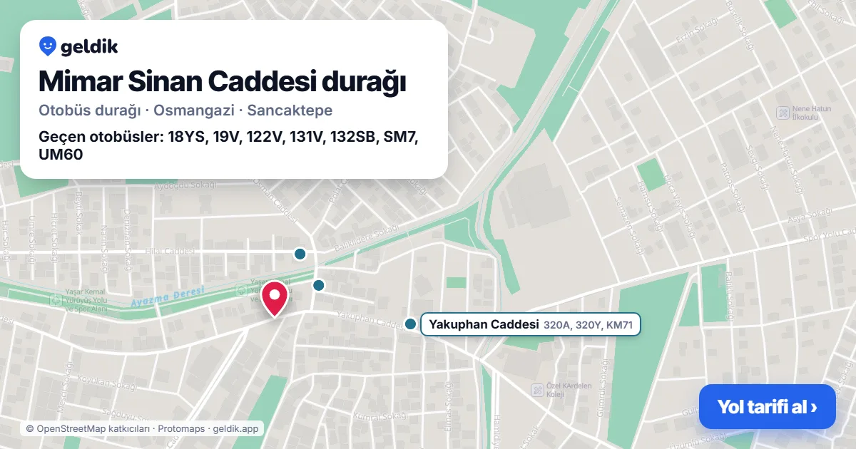 Mimar Sinan Caddesi otobüs durağı haritada: konumu ve yakındaki duraklar