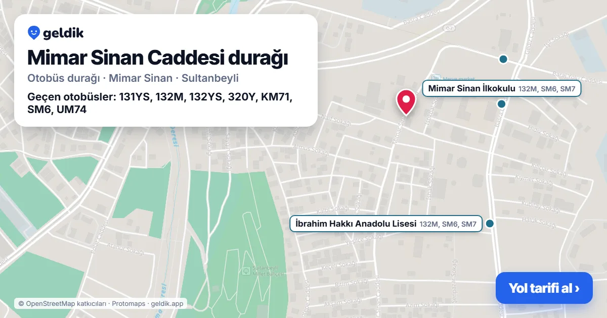 Mimar Sinan Caddesi otobüs durağı haritada: konumu ve yakındaki duraklar