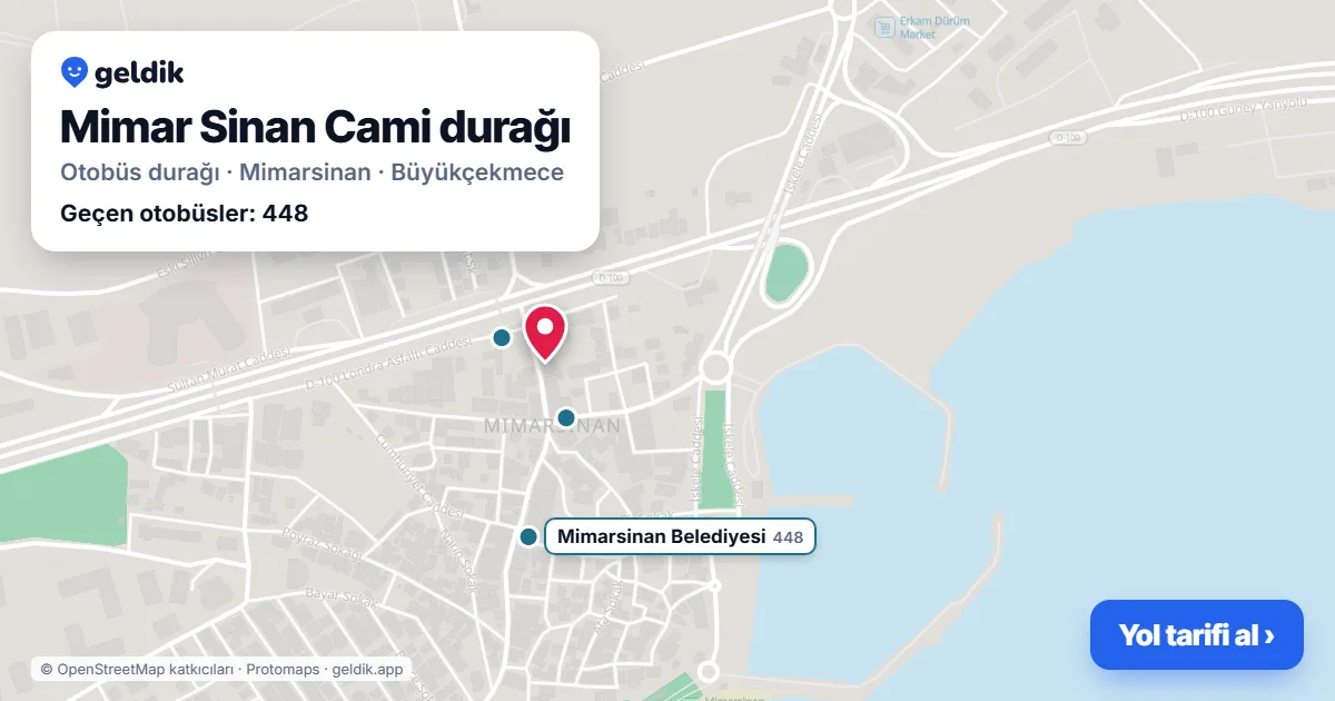 Mimar Sinan Cami otobüs durağı haritada: konumu ve yakındaki duraklar