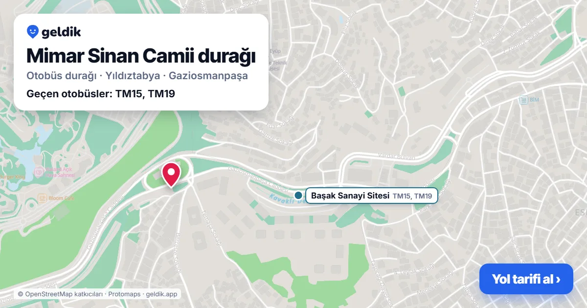 Mimar Sinan Camii otobüs durağı haritada: konumu ve yakındaki duraklar