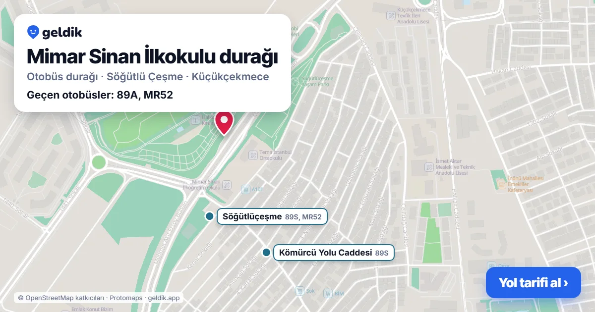 Mimar Sinan İlkokulu otobüs durağı haritada: konumu ve yakındaki duraklar