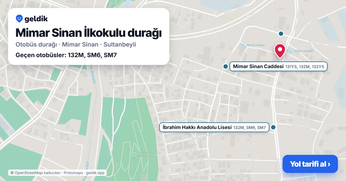 Mimar Sinan İlkokulu otobüs durağı haritada: konumu ve yakındaki duraklar