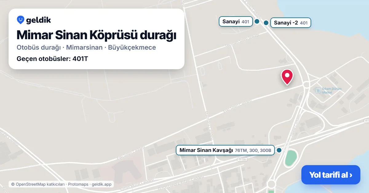 Mimar Sinan Köprüsü otobüs durağı haritada: konumu ve yakındaki duraklar
