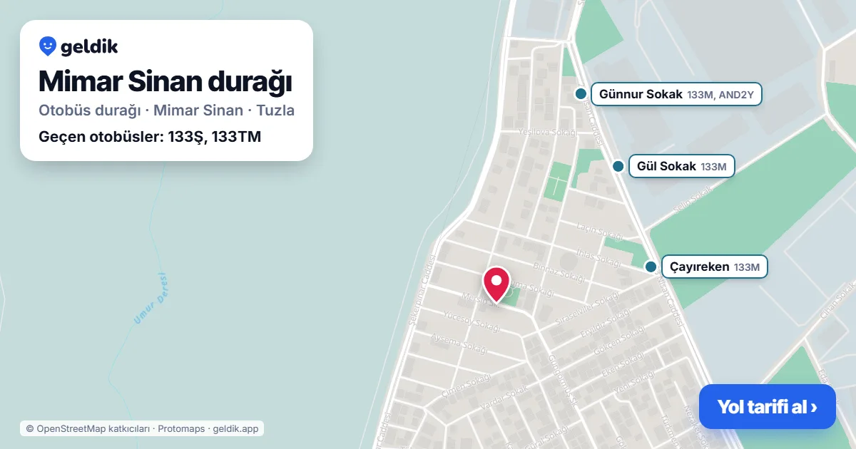 Mimar Sinan otobüs durağı haritada: konumu ve yakındaki duraklar