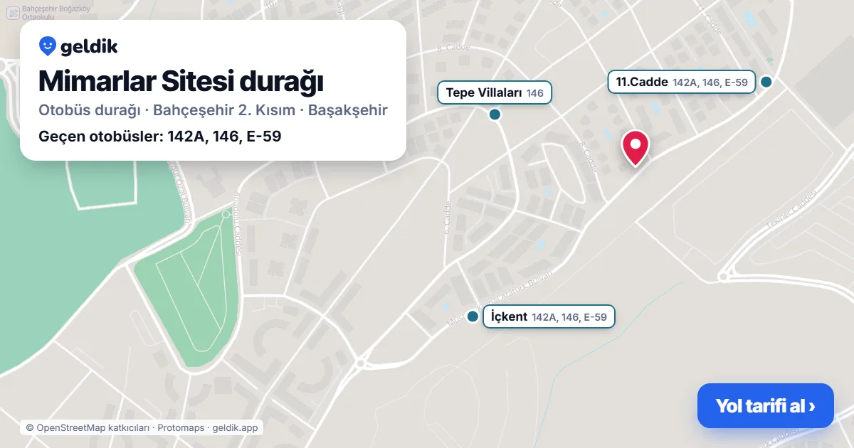 Mimarlar Sitesi otobüs durağı haritada: konumu ve yakındaki duraklar