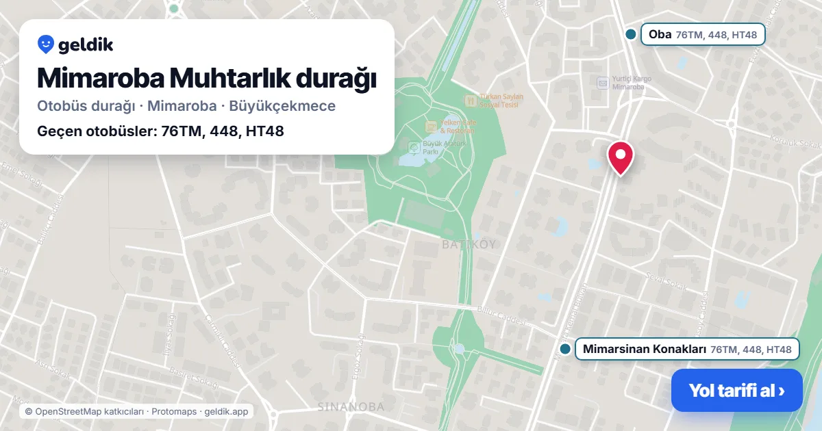 Mimaroba Muhtarlık otobüs durağı haritada: konumu ve yakındaki duraklar
