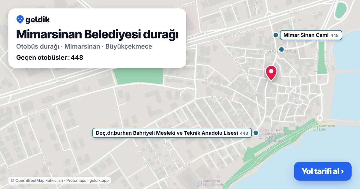 Mimarsinan Belediyesi otobüs durağı haritada: konumu ve yakındaki duraklar